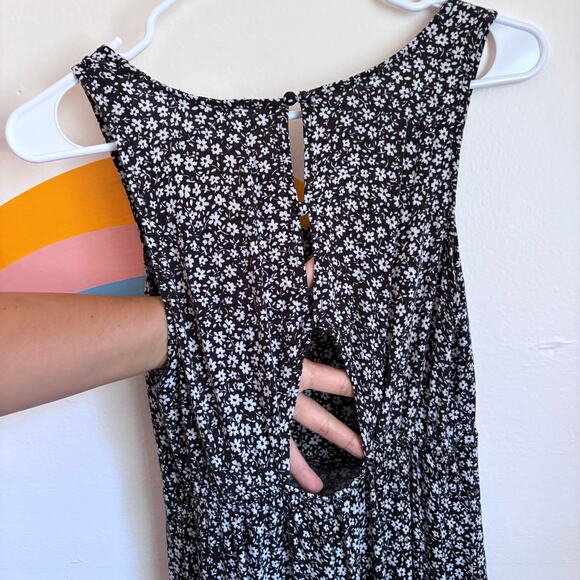 American Eagle Floral Tank Midi Dress Womens Small Black White Slit Sleeveless - Picture 5 of 6